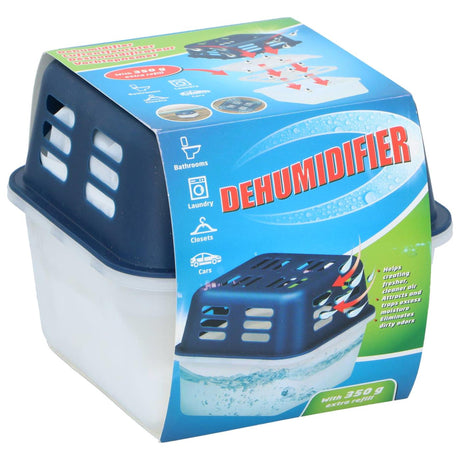 Vochtvanger 350ml - inclusief 2 x 350g korrels - condens en geuren - kelder garage camper en auto - 11 x 14 x 14 cm