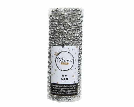 Decoris Perlengirlande silber aus Kunststoff Durchmesser 0,8 cm x 10 Meter