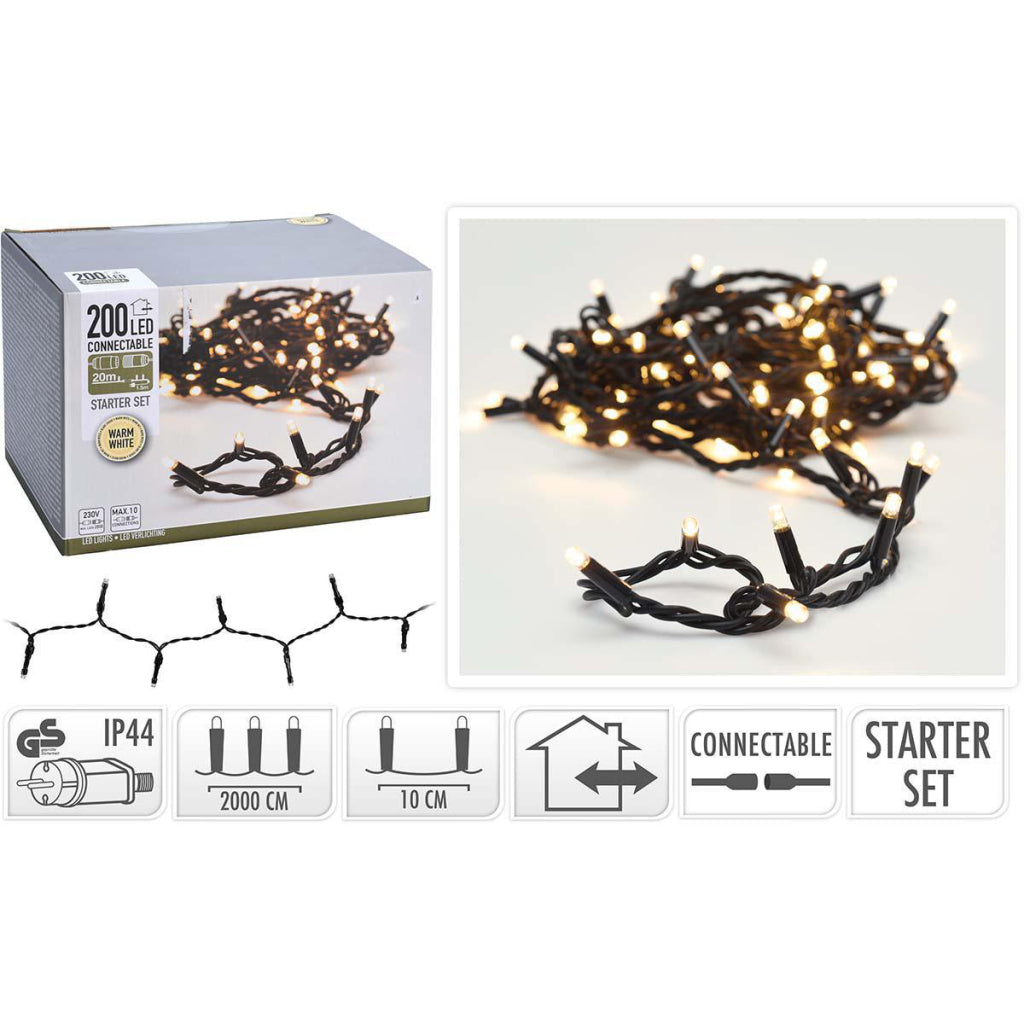 S.i.a. Anschließbare Weihnachtsbeleuchtung Starterset 200 LEDs 20m IP44