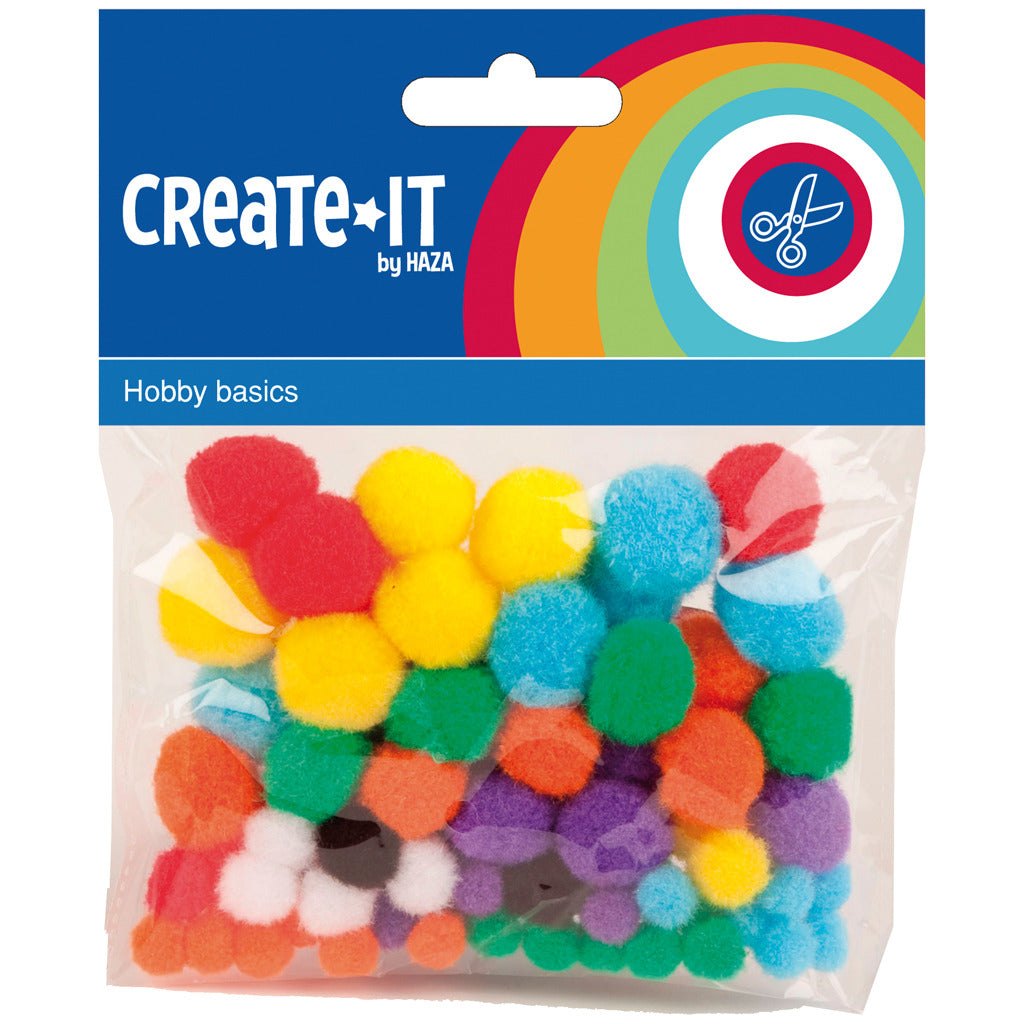 Haza weißbartfarbene Pompons, 78 Stück.