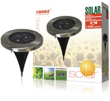 Ranex ra-5000389 runder LED-Solar-Bodenstrahler aus gebürstetem Edelstahlglas