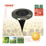 Ranex ra-5000389 runder LED-Solar-Bodenstrahler aus gebürstetem Edelstahlglas