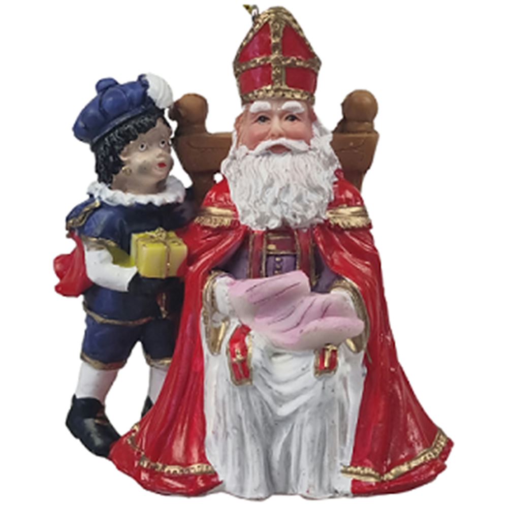 Polystone sinterklaas zittend en roetvee