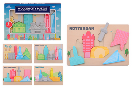 Johntoy houten puzzel steden 4 assorti