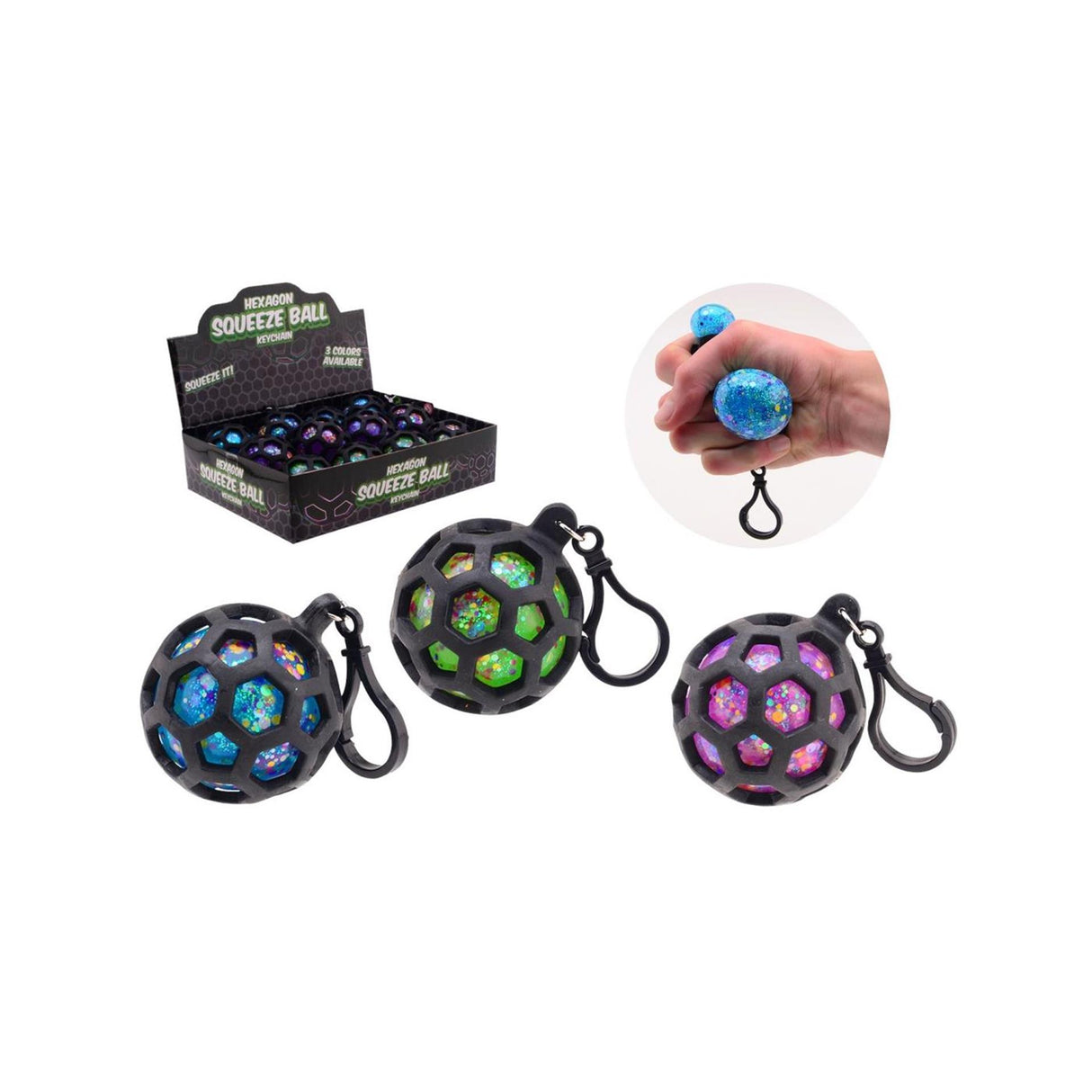 Johntoy Squeeze-Glitzerball mit Haken
