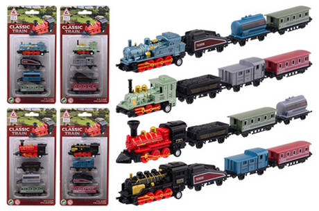 Johntoy-Druckgusslokomotive mit drei Waggons. 3+