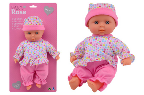 Babyrose-Babypuppe mit Geräuschen, 30 cm.