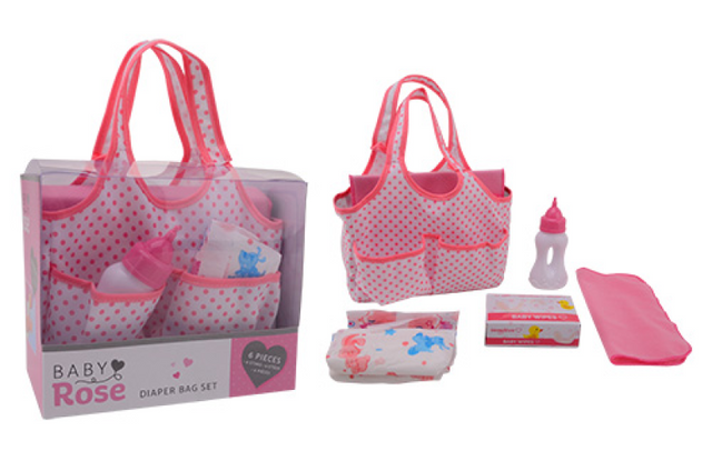 John Toys Baby Rose Wickeltasche für Puppe – mit Zubehör und Wickelunterlage