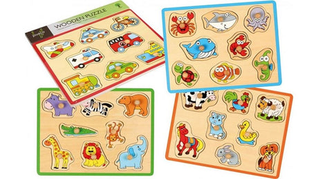 Knopfpuzzle aus Holz. 4 Sortiment. 3+