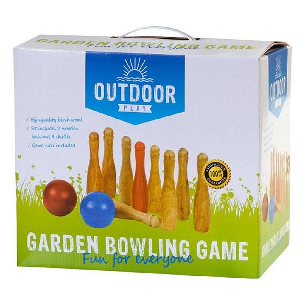 Outdoor-Spiel-Bowling-Set aus Holz für den Garten mit 9 Kegeln und 2 Bällen