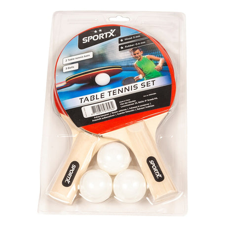 Sportx Tischtennis Set mit 2 Sternen 2 Fledermäusen + 3 Bälle