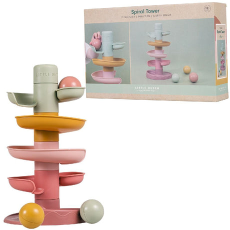 Rubo Toys Little Dutch Spiral Tower Pink – Murmelbahn – 5 Teile – 3 Kugeln – Stapelturm
