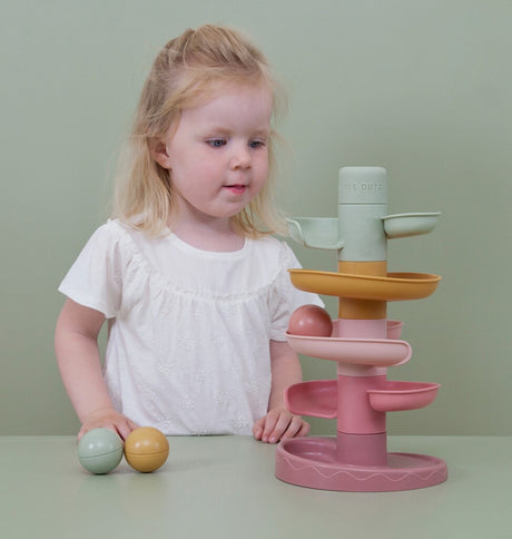 Rubo Toys Little Dutch Spiral Tower Pink – Murmelbahn – 5 Teile – 3 Kugeln – Stapelturm