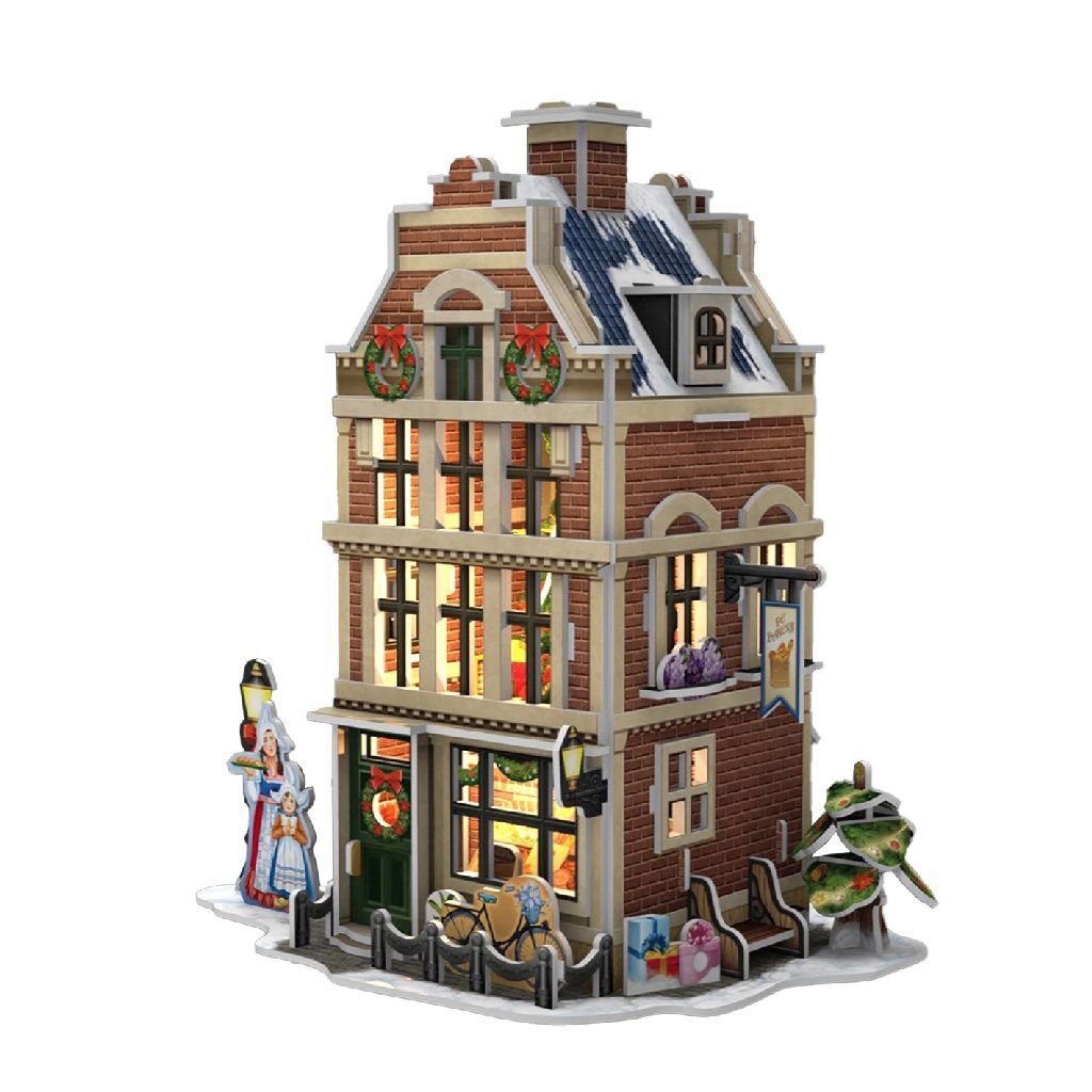 Kubisches lustiges 3D-Puzzle Niederländisches Haus Winterbäckerei + Licht 65 Teile