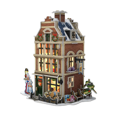 Kubisches lustiges 3D-Puzzle Niederländisches Haus Winterbäckerei + Licht 65 Teile
