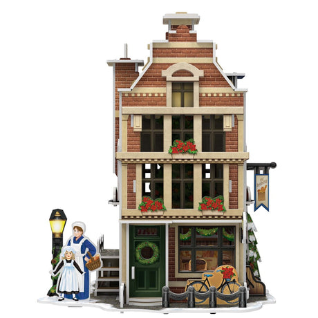 Kubisches lustiges 3D-Puzzle Niederländisches Haus Winterbäckerei + Licht 65 Teile