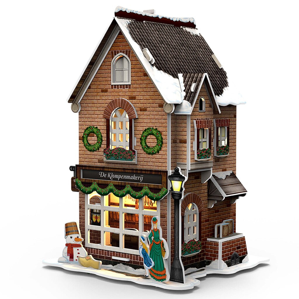 Kubisches, lustiges 3D-Puzzle, holländisches Haus, Winterschuhmacher + Licht, 53 Teile