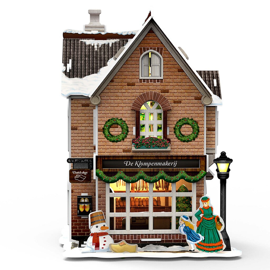 Kubisches, lustiges 3D-Puzzle, holländisches Haus, Winterschuhmacher + Licht, 53 Teile