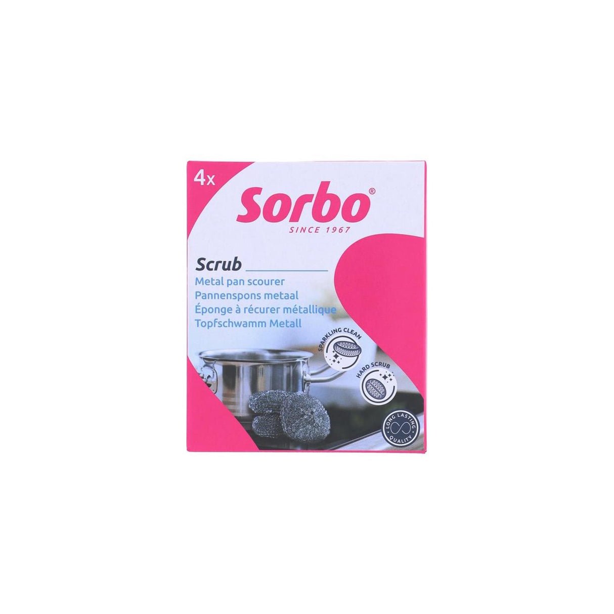 Sorbo-Pfannenschwämme aus Metall, 19 Gramm, 4 Stück