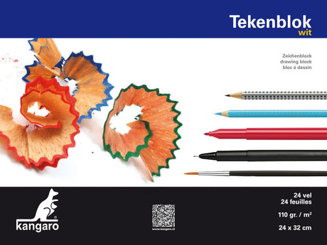 Kangaro k-5586 Zeichenblock A4+ (24 x 32 cm), 110 Gramm, 24 Blatt, weiß