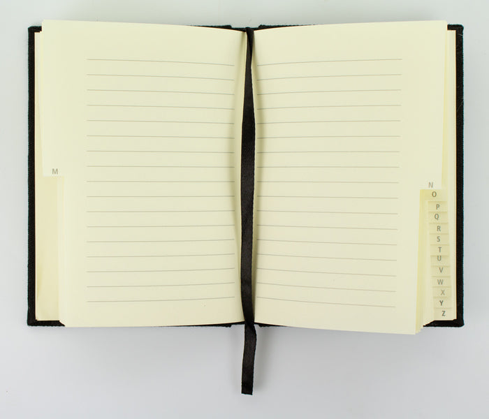 Kangaro k-5105 Alphabetbuch A5 A-Z Leinen Hardcover schwarz, 208 Seiten, Leseband, elastisch