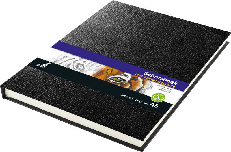Kangaro k-5320 Skizzenbuch, A5, cremefarben, 120 g leeres Papier, 140 Seiten, Hardcover, schwarz