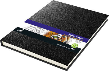 Kangaro k-5320 Skizzenbuch, A5, cremefarben, 120 g leeres Papier, 140 Seiten, Hardcover, schwarz
