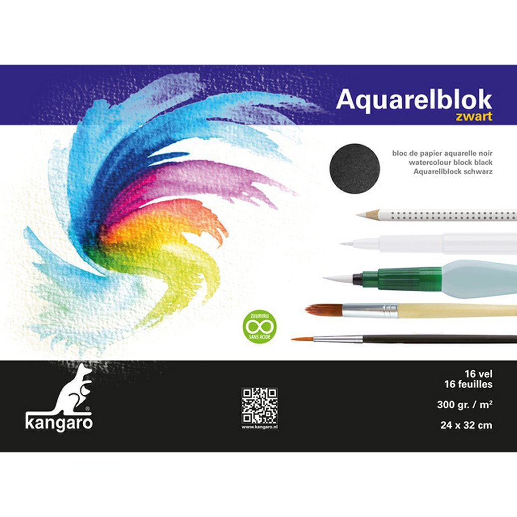 Kangaro k-5312 Aquarellblock 32x24 cm 300 Gramm 16 Blatt schwarz