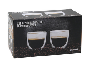 Koffie theeglas dubbelwandig 100ml 6,5x7cm set van 2 stuks