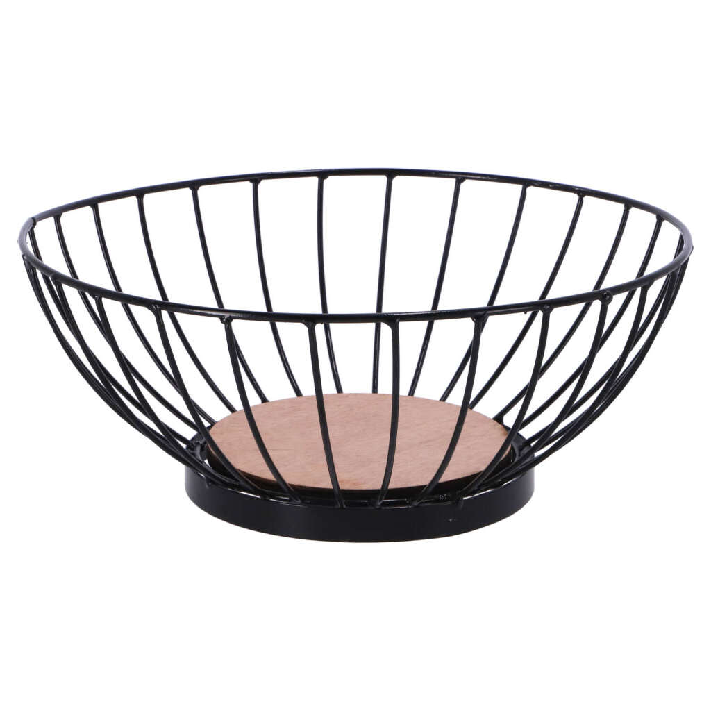 No Brand Obstschale aus Metall, 28 cm, schwarzes Holz
