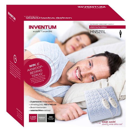 Inventum HN5211L Heizdecke für 2 Personen, 150 x 140 cm, hellblaues Fleece