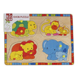 Holz-Studpuzzle Wildtiere mit Jungen, 8-tlg.