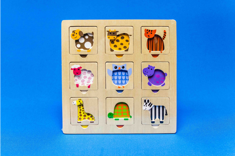 Großes Baum-Inlay-Puzzle aus Holz, Finde das Tier, 9-teilig