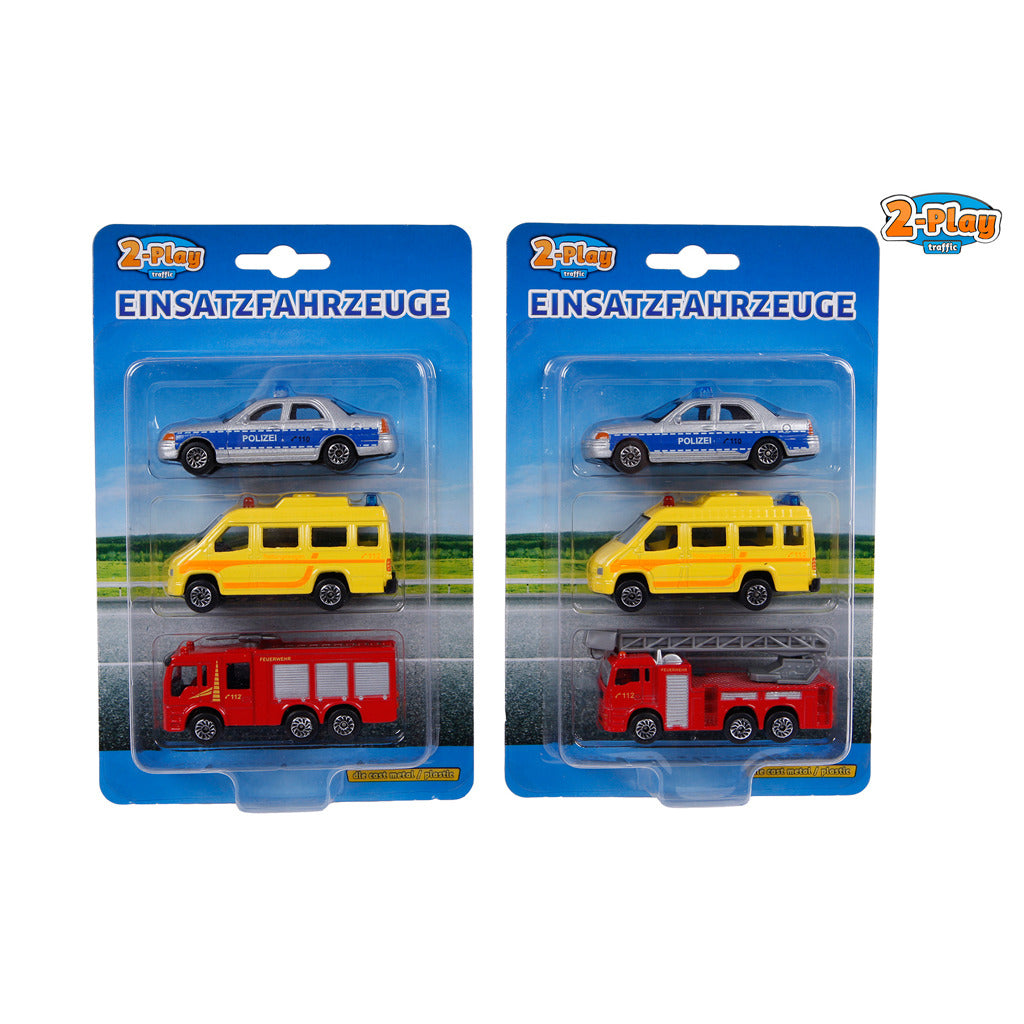 Einfaches 2-Spiel-Set für Verkehrsrettungswagen, Polizei, Feuerwehr, Krankenwagen