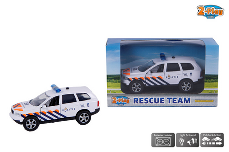 2-teiliges Polizeiauto zum Zurückziehen mit Licht und Ton, 11 cm, weiß
