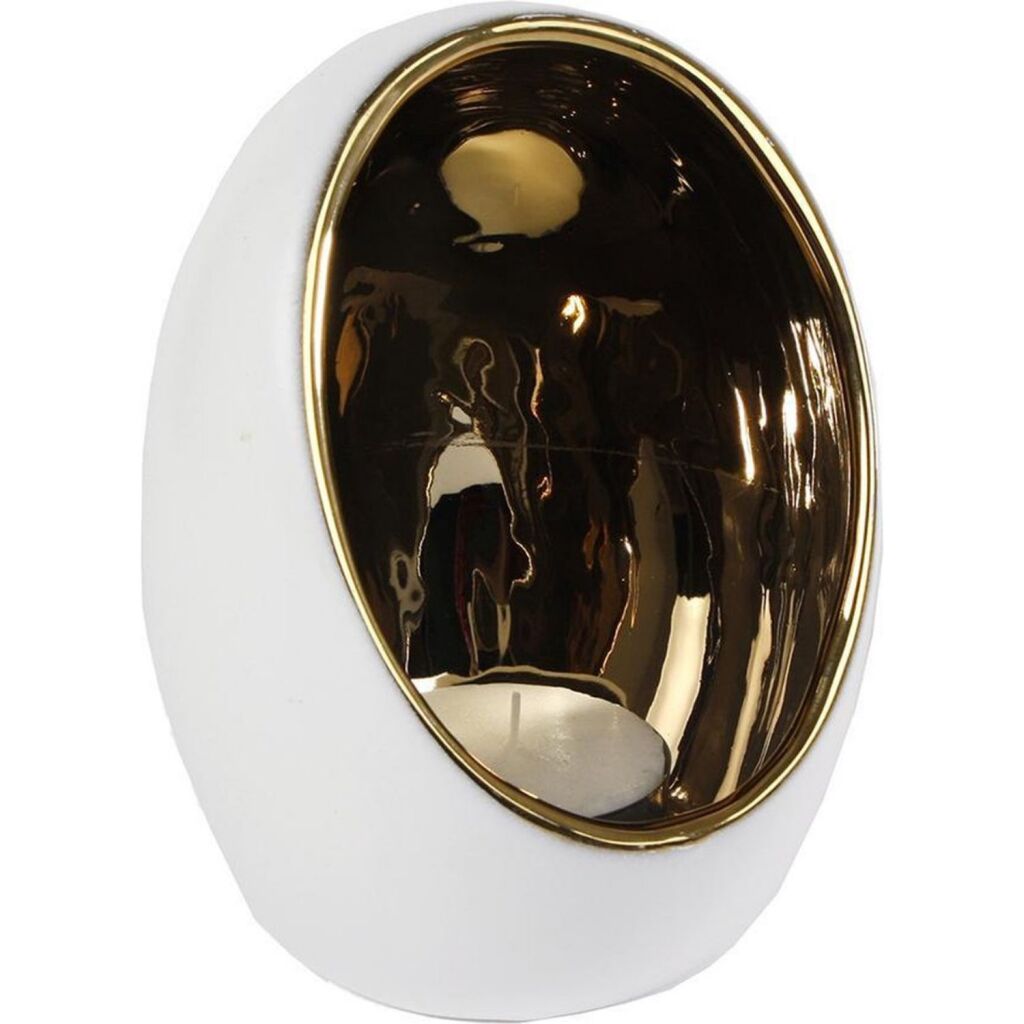 Geschenke Amsterdam Geschenke Amseterdam Teelichthalter Pim L Gold weiß Erde 11,5x 11,5x15cm