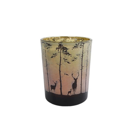 Sonstiges Teelichthalter Waldhirsch aus waldgrün rotem Glas 12,5x10x10cm
