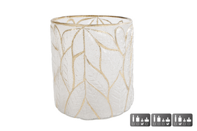 Theelichth leaves l helder goud glas 14x14x15cm