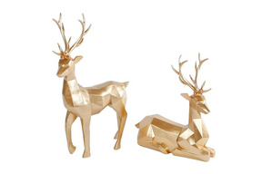 Sculptuur geodeer ant.goud a2 polystone 25x9x29 25x10x39