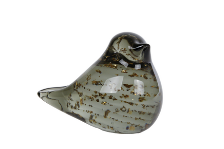 Sculptuur vogel finch helder d.groen glas 8,5x5x6cm