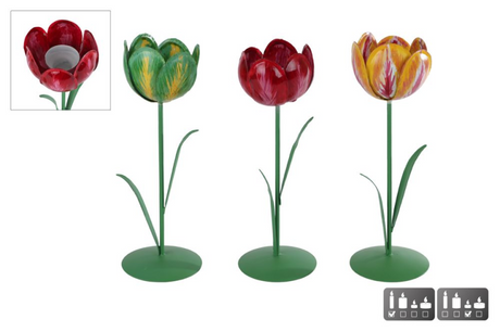 Kandelaar theelichth tulip l a3 metaal 8x8x25cm