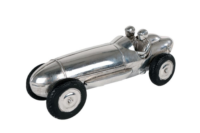 Sculptuur race car zilver polystone 25,8x9,4x9cm