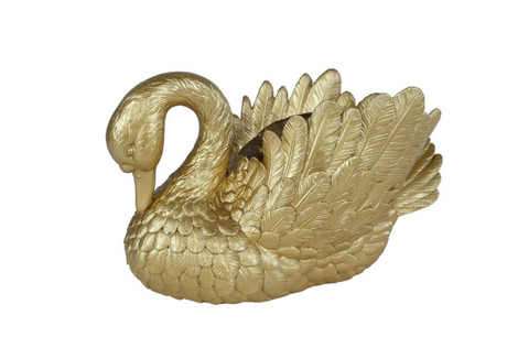 Van Mähne Skulptur Schwan Gold Polystone dekorative Statue 28x13x16cm Spielzeug.