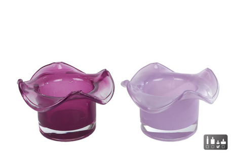 Theelichth bibi lila paars glas 10,5x10,5x7cm assorti