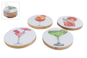 Onderzetter cocktail hout emaille 10x10x3,5cm set 4 stuks