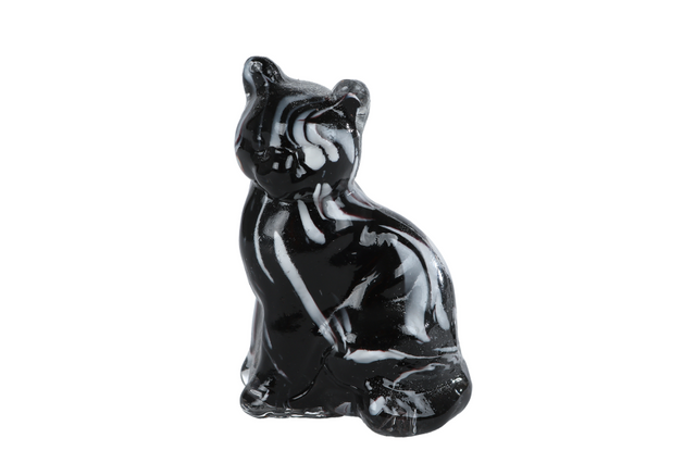 Sculptuur kat grijs zwart glas 6,5x5x10cm
