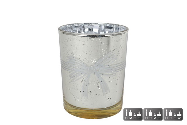 Theelichthouder strik m goud glas 10x10x12,5cm