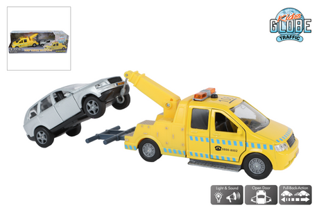 Kinder-Globus-Abschleppwagen mit Auto, Licht, Ton, Druckguss, zurückziehbar, 26 cm