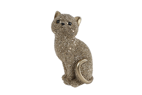 Sculptuur poes glinster goud polystone 6x5x10,5cm