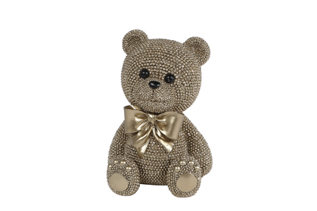 Skulptur Teddybär Glitzer Gold Polystone 12,5x11x17,5cm